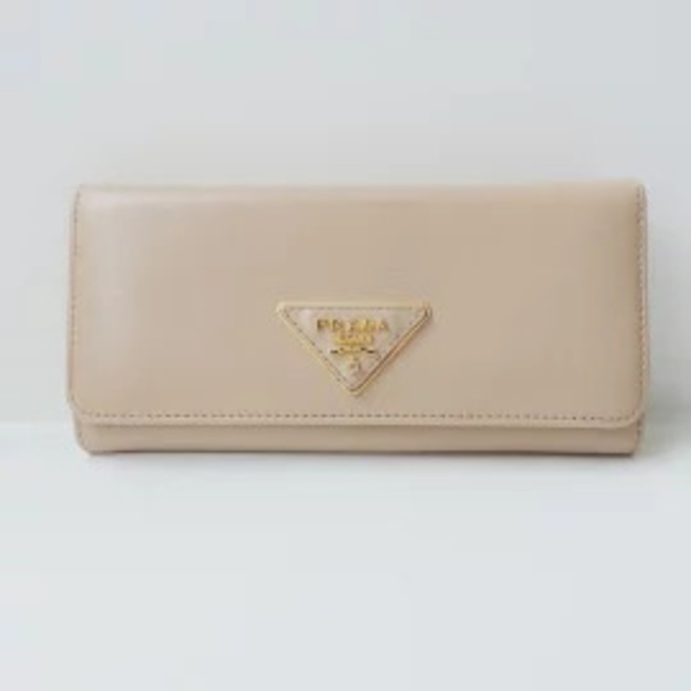 Prada Long Wallet Beige Cream Leather